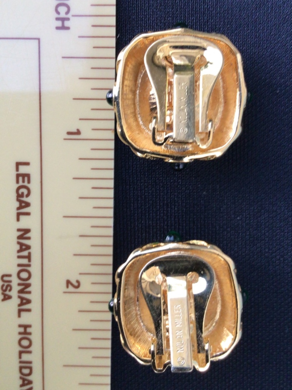 Vintage Nolan Miller Faux Topaz and Green Accents Button Clip On Earrings - Picture 8 of 16